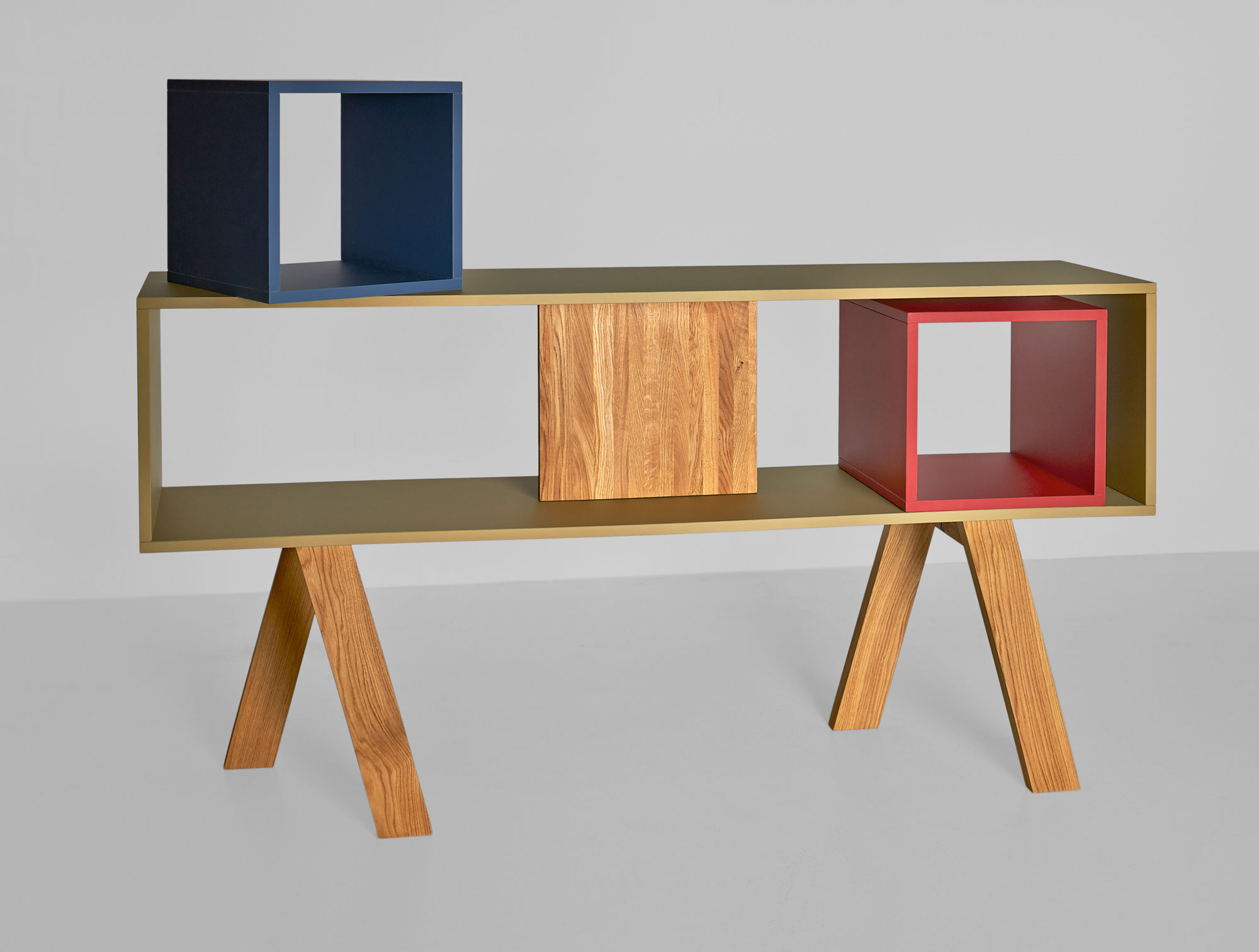 Linoleum Shelf Element WURFEL 0087c custom made in solid wood by vitamin design