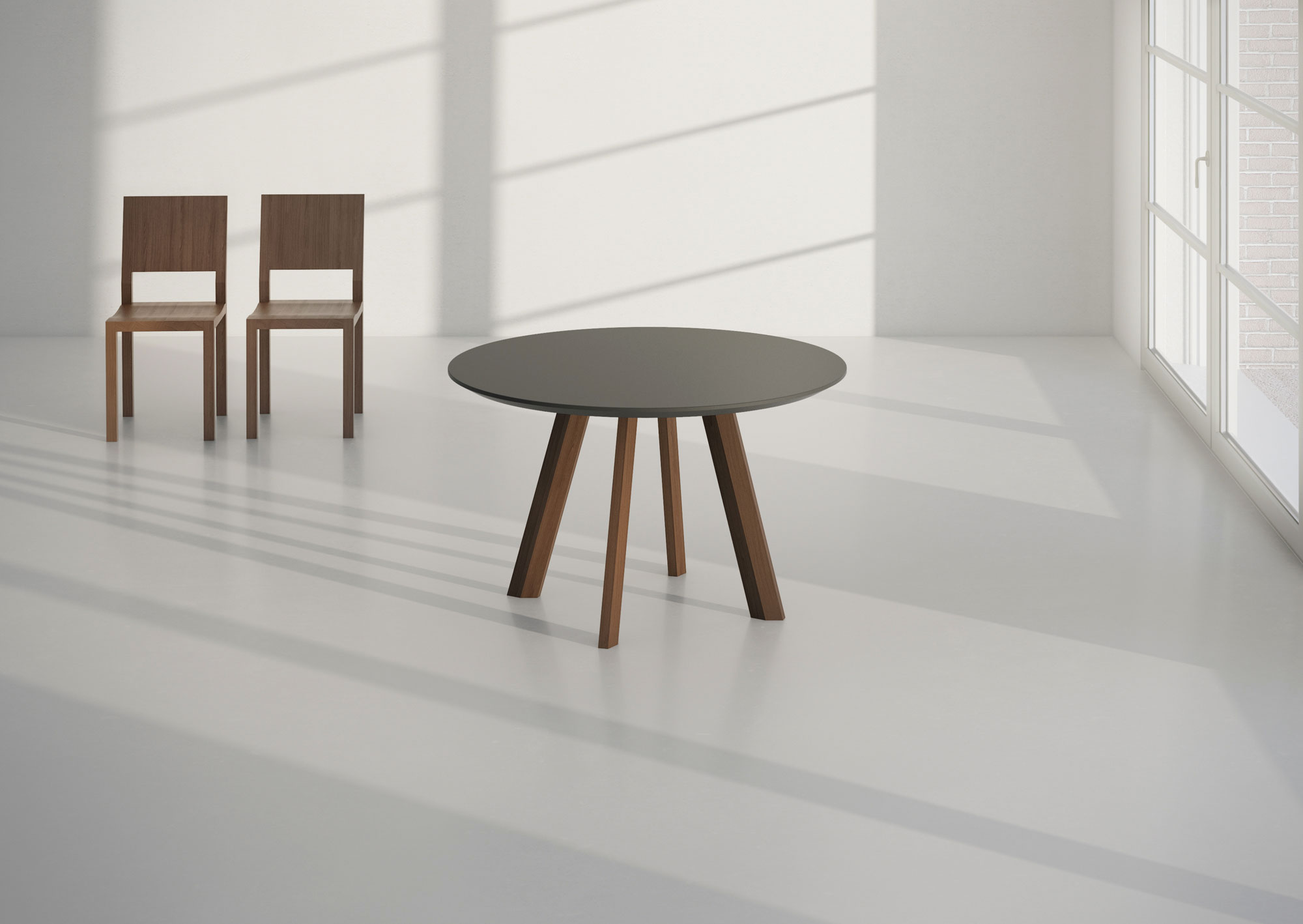 Round Linoleum Table RHOMBI ROUND LINO studio custom made in solid wood by vitamin design