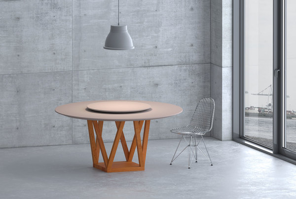 Linoleum Design Table CREO LINO cam1-0 custom made in solid wood by vitamin design