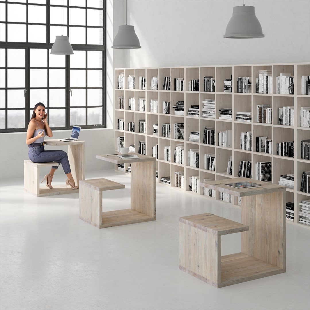 MENA G - the model is ideal for modern office concepts, as it offers a combination of table and stool where you can change and shift your working space easily. Available in natural treated solid wood: ash, beech, core beech, cherry, maple, oak, knotty oak, walnut, knotty walnut. #furnitureproduction @vitamin_design #productdesign @gg_designart #designshowroom #modumshop