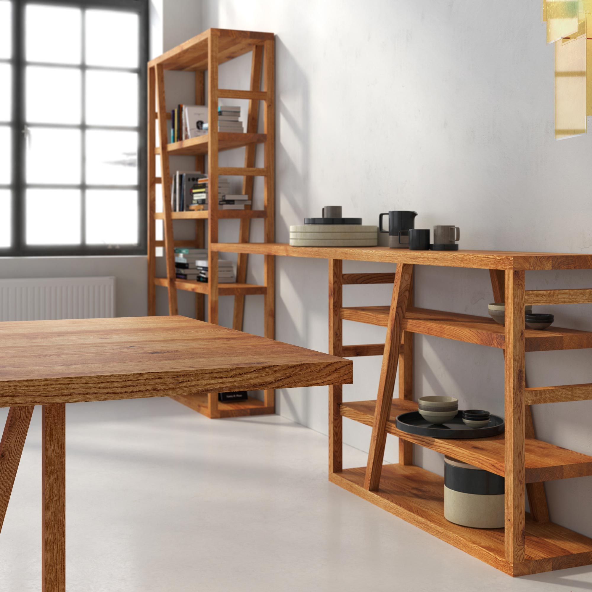 Wooden Shelf FACHWERK Cam4-zdp custom made in solid wood by vitamin design